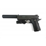 Страйкбольный пистолет G.25А Colt 1911 с глушителем и ЛЦУ (Galaxy), спринг, металл